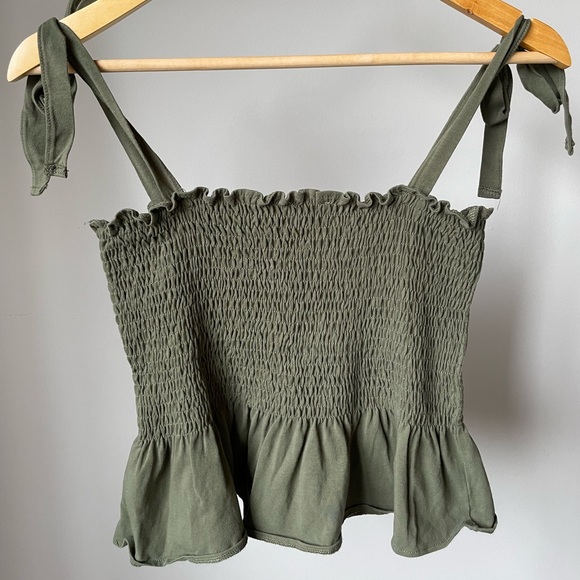 H&M Khaki Green Camisole Top with Smocking - Picture 7 of 8